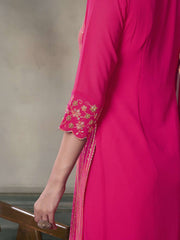 Women Floral Thread Sequinned Embroidered Kurta, Palazzos & Dupatta Set