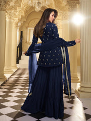 Women Floral Embroidered Regular Thread Work Kurta with Sharara & With Dupatta