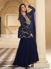 Women Floral Embroidered Regular Thread Work Kurta with Sharara & With Dupatta