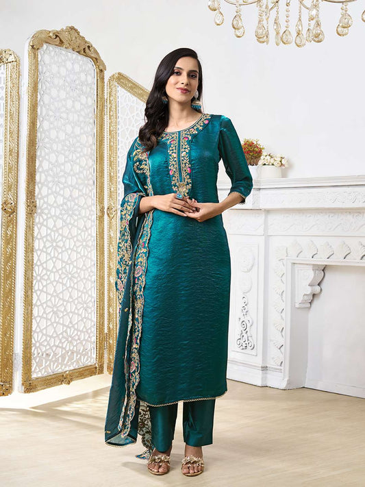 Women Floral Yoke Design Regular Kurta with Trousers & With Dupatta