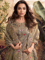 Women Floral Embroidered Regular Kurta with Trousers & With Dupatta