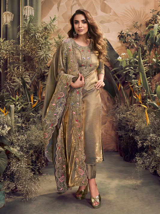 Women Floral Embroidered Regular Kurta with Trousers & With Dupatta