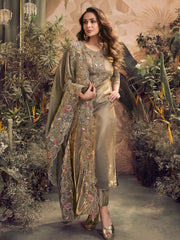 Women Floral Embroidered Regular Kurta with Trousers & With Dupatta