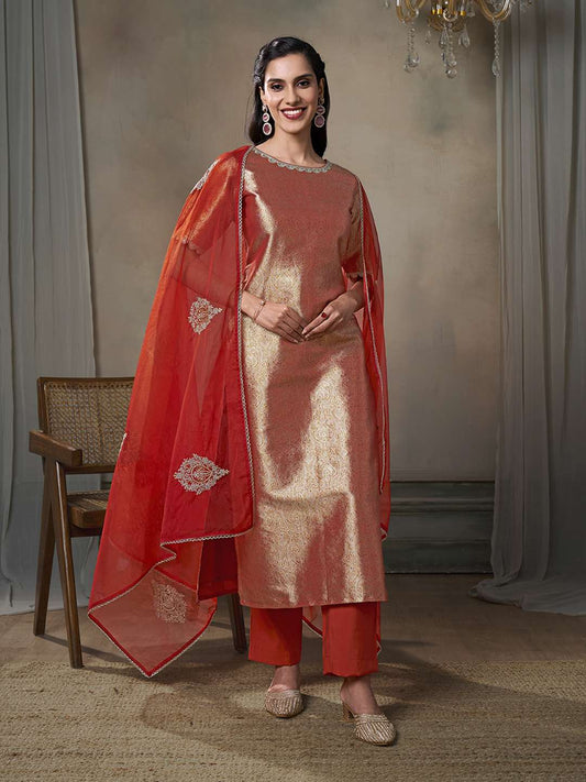 Women Ethnic Motifs Regular Kurta with Trousers & With Dupatta