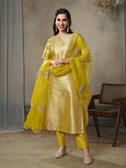 Paisley Woven Design Kurta With Trousers & Dupatta
