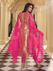 Women Jacquard Paisley Motif Embroidered Yoke Design Kurta Set with Dupatta