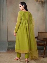 Women Floral Yoke Design Panelled Kurta with Trousers & With Dupatta