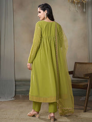 Women Floral Yoke Design Panelled Kurta with Trousers & With Dupatta