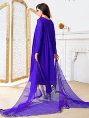 Floral Yoke Design Notch Neck Zari Georgette A-Line Kurta With Trousers & Dupatta