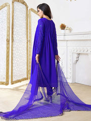 Floral Yoke Design Notch Neck Zari Georgette A-Line Kurta With Trousers & Dupatta