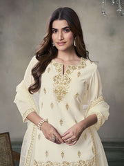 Women Floral Zari Sequinned Embroidered Kurta Set with Dupatta