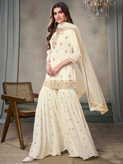 Women Floral Zari Sequinned Embroidered Kurta Set with Dupatta