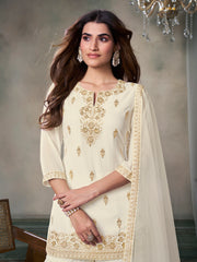 Women Floral Zari Sequinned Embroidered Kurta Set with Dupatta