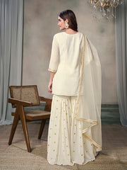 Women Floral Zari Sequinned Embroidered Kurta Set with Dupatta