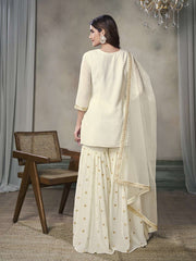 Women Floral Zari Sequinned Embroidered Kurta Set with Dupatta