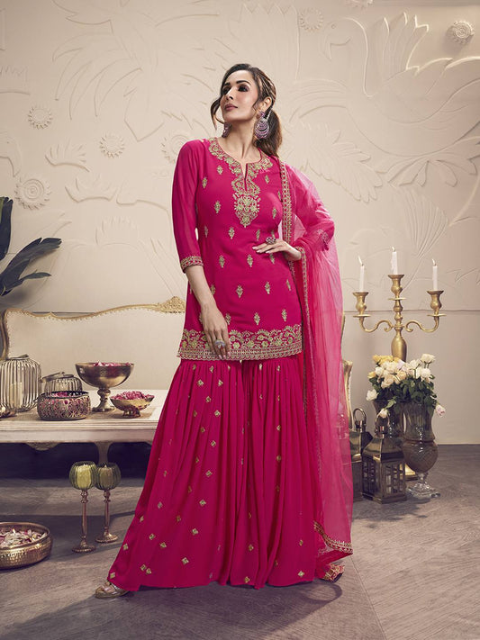 Women Floral Embroidered Regular Kurta with Sharara & With Dupatta