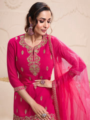Women Floral Embroidered Regular Kurta with Sharara & With Dupatta