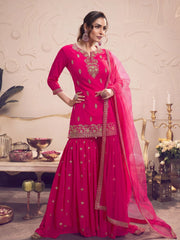 Women Floral Embroidered Regular Thread Work Kurti with Sharara & With Dupatta