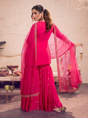 Women Floral Embroidered Regular Thread Work Kurti with Sharara & With Dupatta