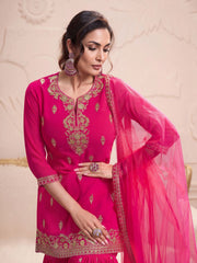 Women Floral Embroidered Regular Thread Work Kurti with Sharara & With Dupatta