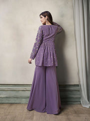 Women Floral Embroidered Pleated Thread Work Kurti with Sharara