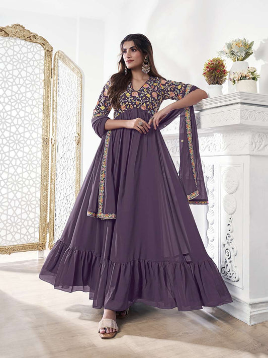 Women Floral Printed Thread Work Floral Georgette Kurta