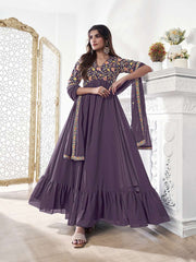 Women Floral Printed Thread Work Floral Georgette Kurta