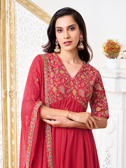 Women Floral Embroidered Thread Work Floral Georgette Kurta