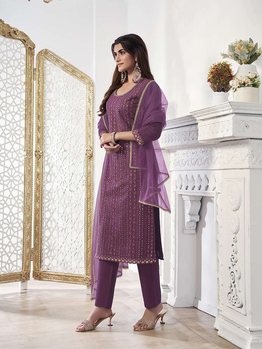 Women Ethnic Motifs Sequinned Embroidered Kurta Set with Dupatta