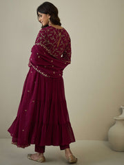 Women Floral Yoke Design Tiered Kurta with Trousers & With Dupatta