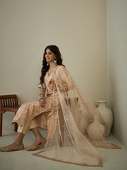 Paisley Woven Design V-Neck Zari Straight Kurta With Trousers & Dupatta