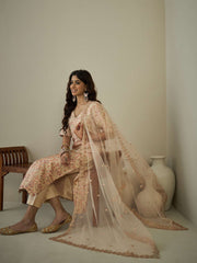 Paisley Woven Design V-Neck Zari Straight Kurta With Trousers & Dupatta