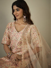 Paisley Woven Design V-Neck Zari Straight Kurta With Trousers & Dupatta