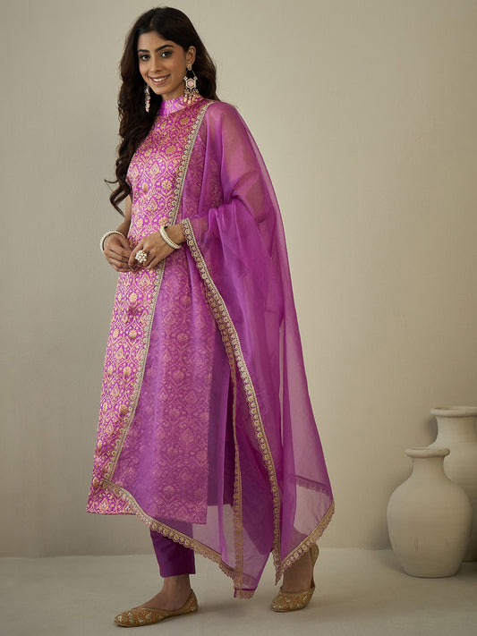Women Floral Regular Kurta with Trousers & With Dupatta