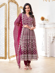 Women Floral Embroidered Regular Thread Work Kurta with Trousers & With Dupatta