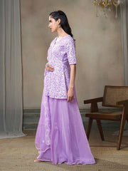 Floral Embroidered Kurta With Palazzos & Dupatta