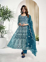 Floral Embroidered Regular Anarkali Net Kurta With Trouser With Dupatta