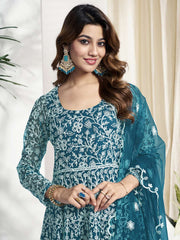 Floral Embroidered Regular Anarkali Net Kurta With Trouser With Dupatta
