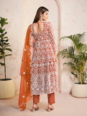 Floral Embroidered Scoop Neck Anarkali Kurta With Trouser And Dupatta