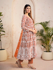 Floral Embroidered Scoop Neck Anarkali Kurta With Trouser And Dupatta