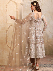 Women Floral Embroidered Round Neck Anarkali Kurta With Trousers & Dupatta