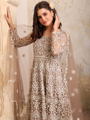 Women Floral Embroidered Round Neck Anarkali Kurta With Trousers & Dupatta