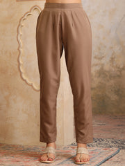 Women Floral Embroidered Round Neck Anarkali Kurta With Trousers & Dupatta