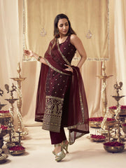 Women Ethnic Motifs Embroidered Regular Kurta with Trousers & With Dupatta