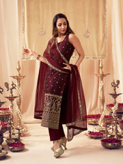 Women Ethnic Motifs Embroidered Regular Kurta with Trousers & With Dupatta