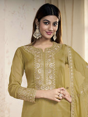 Women Ethnic Motifs Yoke Design Regular Sequinned Kurta with Trousers & With Dupatta