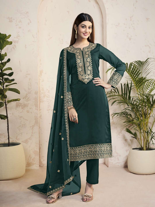 Women Ethnic Motifs Embroidered Regular Sequinned Kurta with Trousers & With Dupatta
