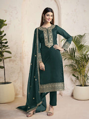 Women Ethnic Motifs Embroidered Regular Sequinned Kurta with Trousers & With Dupatta