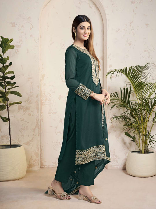 Women Ethnic Motifs Embroidered Regular Sequinned Kurta with Trousers & With Dupatta