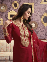 Women Ethnic Motifs Yoke Design Regular Sequinned Kurta with Trousers & With Dupatta